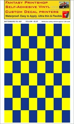 FANTASY PRINTSHOP RC 1:24 Scale Reflective BATTENBURG VINYL STICKER A5 PORTRAIT Yellow Blue DECALS