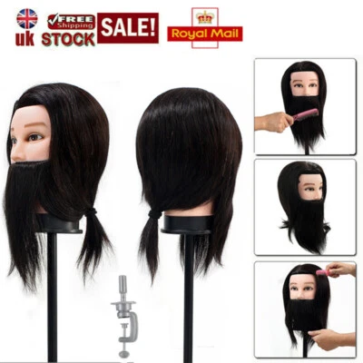 NEVERLAND BEAUTY & HEALTH 14" 100% Real Hair Male Beard Training Head Barber Mannequin Doll Table Clamp UK
