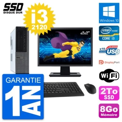 PC Dell OptiPlex 990 DT Schermo 22" Core I3-2120 RAM 8GB SSD 2TB Windows 10 Wifi - Immagine 1 di 4