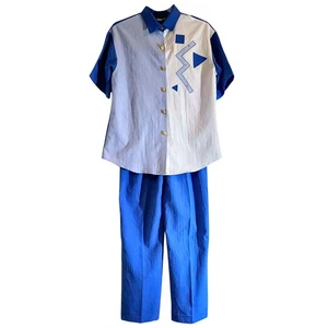 Vintage Tracksuit 80s 90s Abstract Block Print Funky Retro Shirt and Pant Size S - Bild 1 von 7