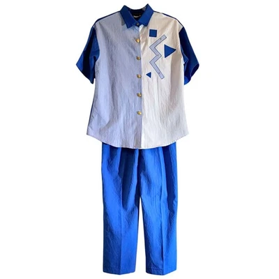 Chándal Vintage Años 80 90 Abstracto Estampado Bloque Funky Retro Camisa y Pantalón Talla S Foto 1 de 4