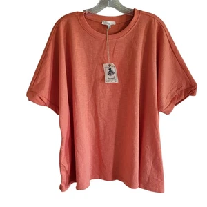 Easel Boho Top Women's 1X Orange Oversized Short Sleeve Beachy Bohemian Raw Hem - Picture 1 of 9