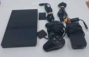 Sony PlayStation 2 PS2 Slim Black Console Cords 1 Off Brand Controller TESTED - Picture 1 of 10