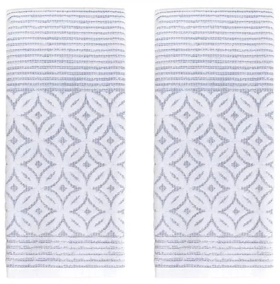 Sonoma Luxury Classic Clover Stripe Textured Bath Hand Towels Light Blue 2-pack - Image 1 of 4