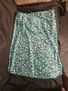 Ann Taylor Loft Blue & Green Floral Elastic Band Size Large A-line Skirt. Large  - Picture 1 of 9