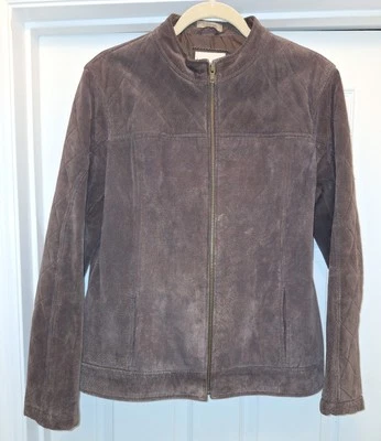 RuffHewn Brown Suede Leather Jacket Quilted well worn Women's Size Large VTG - Image 1 of 4