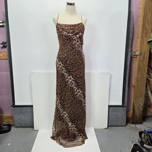 Onyx Nite Y2k Slip Dress Womens 12 Animal Print Maxi Formal Gown Sheer Vintage - Picture 1 of 15