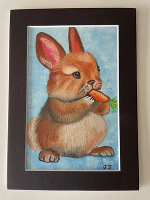 Pintura al óleo original 5 x 7 pulgadas incluyendo negro mate - Envío gratis - Conejo Foto 1 de 4