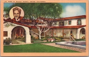 Postal de casas de estrellas de Hollywood CA "HOGAR DE MICKEY ROONEY, Encino" de la década de 1940 - Imagen 1 de 2