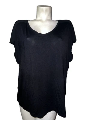 Camisa TAHARI Top Talla XL Negra Rayón Spandex Medios Mixtos Cuello en V SS Poli Espalda Foto 1 de 4