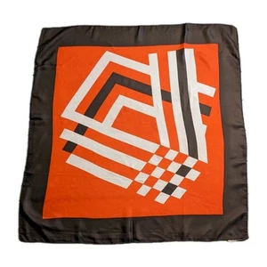 Vintage Silk 60s 70s Rudolf Brauchbar Orange Geo Abstract Swiss Scarf 30" - Picture 1 of 7