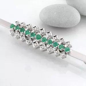 Needle - 11 Emeralds Approx. 0,55 CT & 18 Diamonds 0,42 IN 18K/750 White Gold - Picture 1 of 4