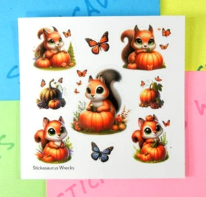 Mini Squirrels & Pumpkins Mini Sticker Sheet - Picture 1 of 3