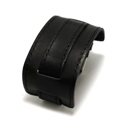 Pulseira de relógio C18 feita à mão de couro preto punho largo peça única 20 mm com almofada larga  - Imagem 1 de 4