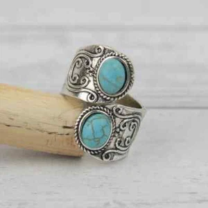 Natural Turquoise Ring, Turquoise Wrap around Ring, Hippie Turquoise Ring, Blue - Picture 1 of 11