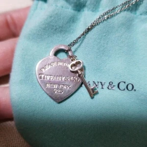 Tiffany & Co. Elsa Peretti Return to Heart Tag Key Sterling SV Necklace Pendant - Picture 1 of 8