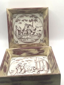 18th Century Delft Biblical Tiles Manganese 5" Set of 2 Antique GEN 93, DAN 4 - Picture 1 of 6