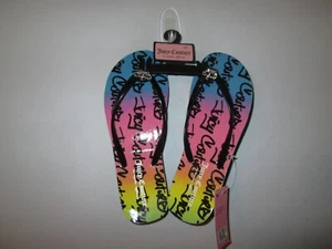 JUICY COUTURE Crystal-Set Crown Embellished Black Rubber Flip Flop Sandal 8 *NWT - Picture 1 of 7