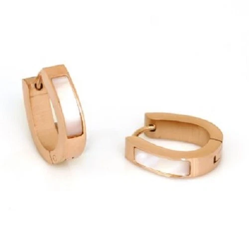 Titanium Klappcreolen Creolen Kreolen Ohrringe Rosegold vergoldet Titan Perlmutt - Bild 1 von 1