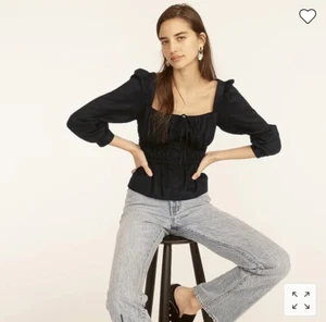 NWT Jcrew Size 2 Cinched-waist Top in Herringbone Cotton Black - Picture 1 of 4