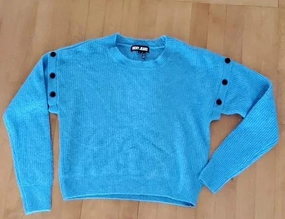 Womens DKNY Jeans Drop Shoulder Buttons Sweater Size Med XL 1X 3X Blue NWT - Image 1 of 1