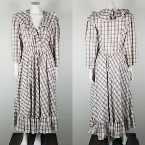 Miss Ashlee California VTG 70s Cottagecore Ruffle Plaid Midi Dress Size 11/12 - Picture 1 of 17
