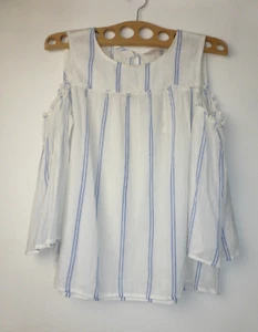 ESPRIT Size 8 Cold Shoulder Bell Sleeve Stripe Cotton Top Blouse - Picture 1 of 7