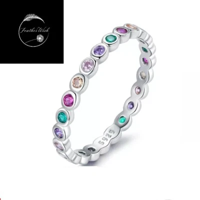 Sterling Silver 925 Ring Rainbow Love Band for Women Girls Ladies S925 Authentic - Image 1 of 4