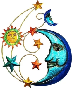 Metal Sun Outdoor Wall Art Decor, Large Size 17'' Sun Face Metal Wall Sculpture - Picture 1 of 12