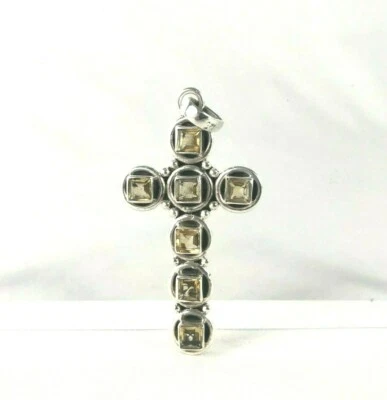 Conjunto de moldura artesanal citrino natural prata esterlina 925 pingente cruzado propriedade 2,5" - Imagem 1 de 4