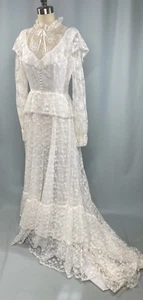 Vintage Wedding Dress EXTRA SMALL XS white ALFRED ANGELO lace Gunne Sax Style - Picture 1 of 21