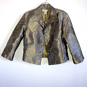 Newport News 8 Gold Bronze Lame ' Brokat gefüttert Strass Knopf Jacke Over Top - Bild 1 von 5