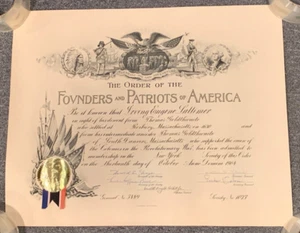 Order of the Founders and Patriots of America 1964 Membership Certificate Vtg NY - Picture 1 of 7