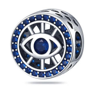 All Seeing Eye Bead Evil Eye Good Luck Protection Charm Sterling Silver 925 - Picture 1 of 1