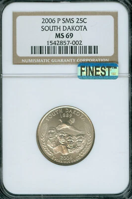 2006 P SOUTH DAKOTA QUARTER NGC MS69 MAC FINEST & SPOTLESS LOW POP . - Image 1 of 2
