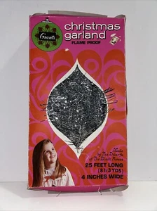 Ghirlanda albero di Natale vintage in scatola originale argento Tinsel Grants 25 piedi - Foto 1 di 2