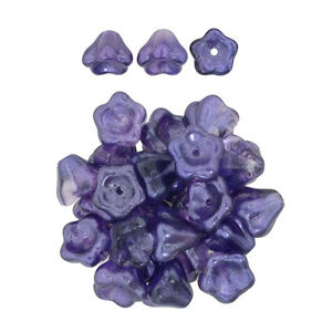 25 Bell Flower Czech Glass Beads 8MM Opaque & Transparent Vitral & Luster Colors