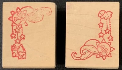 Sello de goma estrellas celestes soplando esquinas de la cara del sol Foto 1 de 3