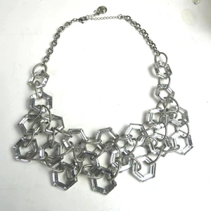 Collar destacado babera en capas hexagonal tono plateado transparente ajustable - Imagen 1 de 8