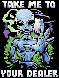 Marijuana Alien Iron On Transfer For T-Shirt + Other Light & Dark Fabrics #13 - Picture 1 of 2