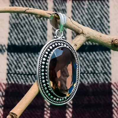 Adorable colgante hecho a mano de plata de ley 925 con piedras preciosas de topacio ahumado de 1,5" Foto 1 de 3