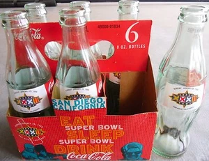 San Diego CA Super Bowl Champions XXXII Botellas de colección Coca-Cola Coca-Cola 6 pk - Imagen 1 de 4
