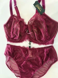 DITA VON TEESE ZSA ZSA 18F / 40F Curve Bra +2XL Hi Cut Brief Mulberry Rrp $135 - Picture 1 of 8