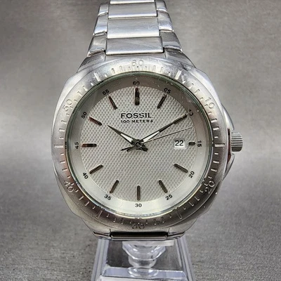 Fossil Watch Men 40mm Silver Dial Silver Tone Date AM-3925 New Battery - Image 1 of 4