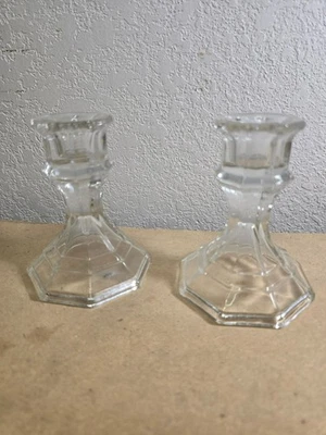 VTG Pair Glass Candle Holders Clear 4" Each Holiday Special Occasion Home Decor Foto 1 de 4