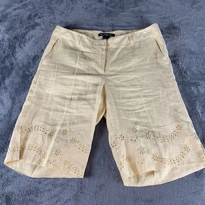 Central Park West Womens Beige Linen Shorts Eyelet Detail Lined Size Medium - Image 1 of 4