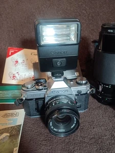 Canon AE-1 35mm Film Camera with 50mm 1.8 Lens + Zoom Lens 70-210mmNice Working  - Picture 1 of 14