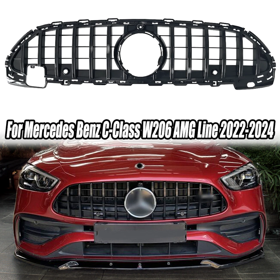 For Mercedes Benz C200 C300 2022-2024 W206 Gloss Black Front Bumper Grille Grill - Image 1 of 4