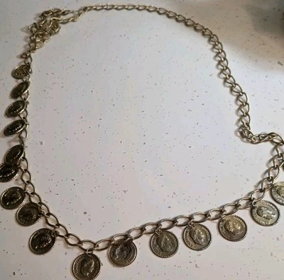 "CINTURÓN DE DECLARACIÓN DE MONEDAS DE NAPOLEÓN VINTAGE TONO DORADO 52"" AJUSTABLE"  Foto 1 de 3