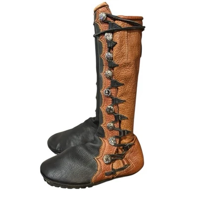 手工皮革莫卡辛及膝棕色文艺复兴时期及膝 10-10.5 码 — 第 1/4 张图片